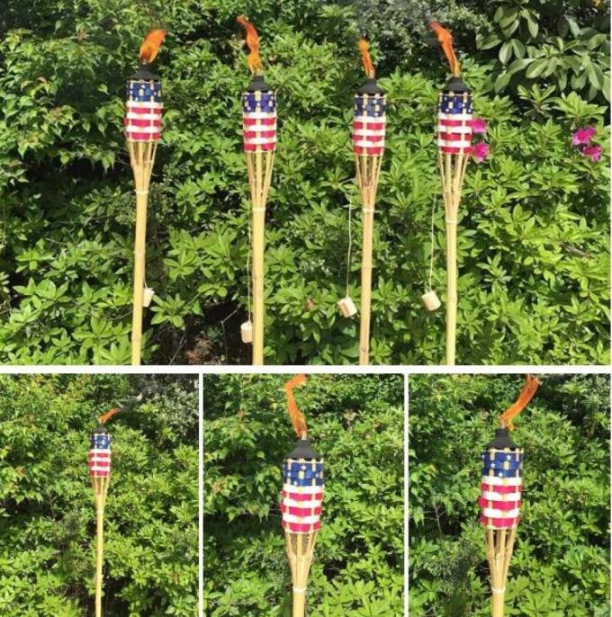 Torcia Tiki in bambù naturale con porta candela in metallo nero per decorazioni esterne 3