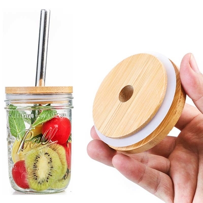 I coperchi di legno dei coperchi del barattolo di stoccaggio di vetro della cucina dell'alimento con il cerchio del silicio hanno sigillato bene