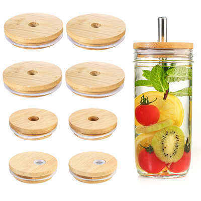 Silicio Ring Bamboo Airtight Lids Mouth ampio Mason Jar Glass Beer Can con Straw Hole