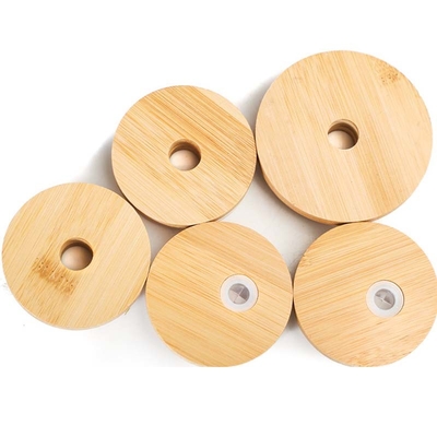 Coperchi di bambù regolari del barattolo di Mason Jar 70mm della bocca con Straw Hole Reusable Jar Lids