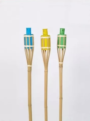 Torcia Tiki in bambù naturale con porta candela in metallo nero per decorazioni esterne