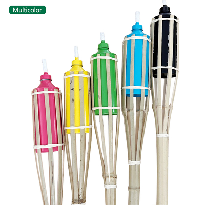 Torcia Tiki in bambù naturale con porta candela in metallo nero per decorazioni esterne
