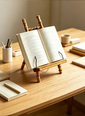 Stand da scrivania in bambù naturale con funzione 3-in-1 per la visualizzazione a mani libere di tablet e libri