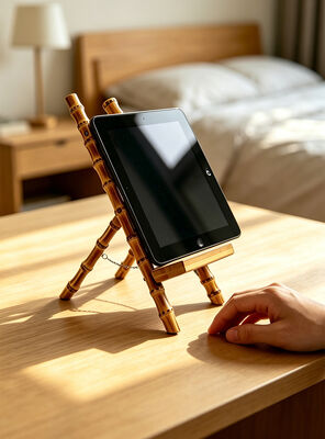 Stand da scrivania in bambù naturale con funzione 3-in-1 per la visualizzazione a mani libere di tablet e libri
