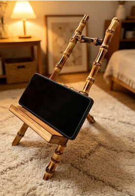 Stand da scrivania in bambù naturale con funzione 3-in-1 per la visualizzazione a mani libere di tablet e libri