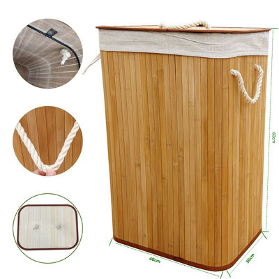 Cesto Portabiancheria in Bambù Naturale con Rivestimento in Cotone | Cesto Pieghevole per Riporre Vestiti in Camera da Letto e Bagno